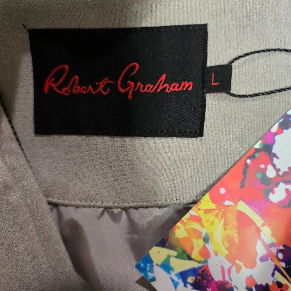 New Robert Graham Vegan Suede Bomber Jacket‎ Zip Front Taupe Large MSRP $248 NWT